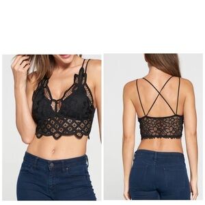 Bohemian Black Lace Cropped Bralette M
